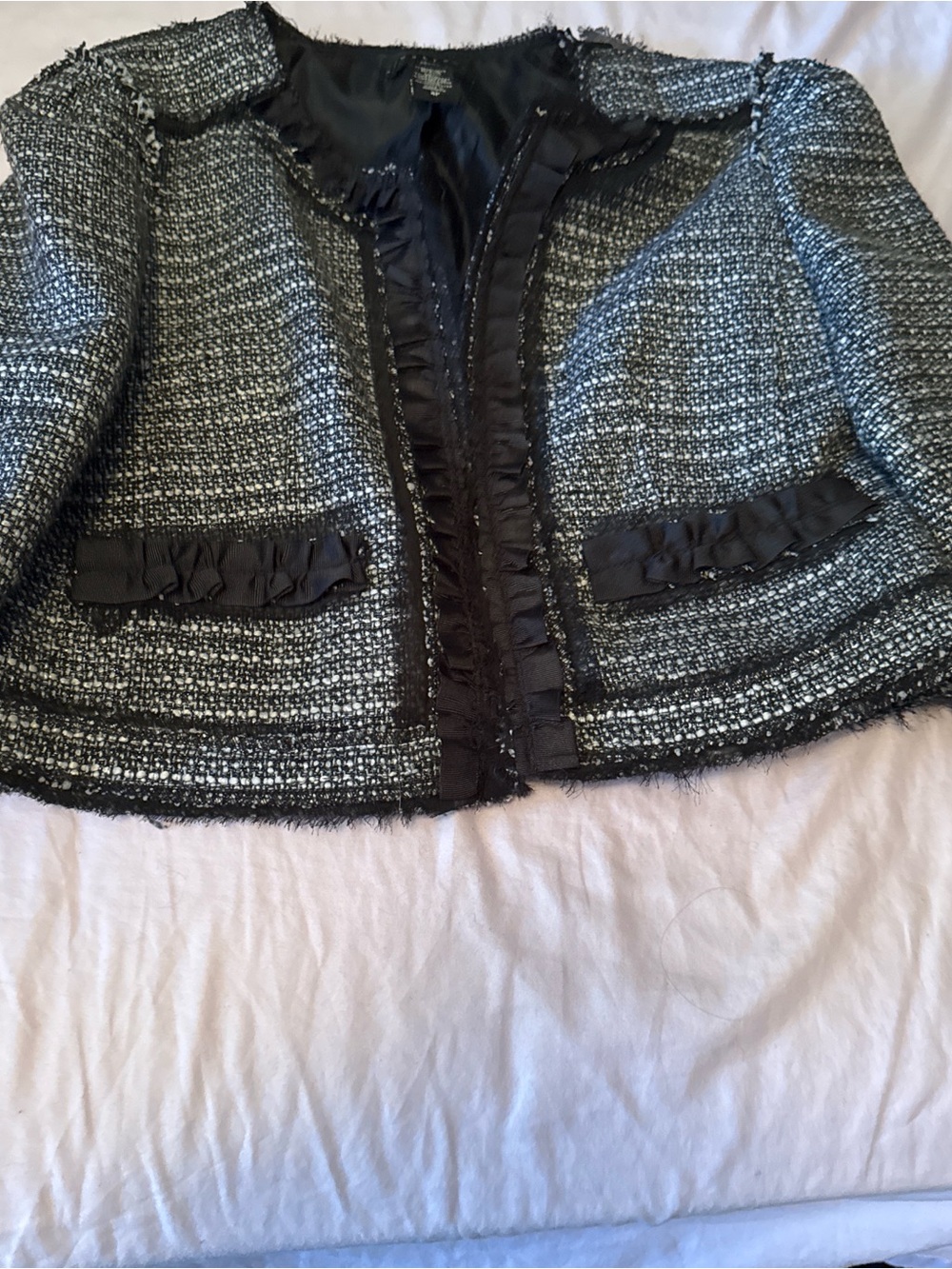 Apostrophe Black and Gray Tweed Cropped Blazer